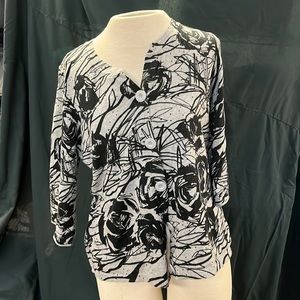 Vintage Knit Top Designer’s Originals Floral Gray Black Large